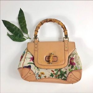 GUCCI Botanical Flora Canvas Bamboo flower handbag